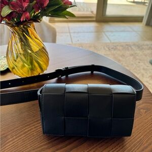 Quince Black Crossbody Bag/Belt with Geometric Design